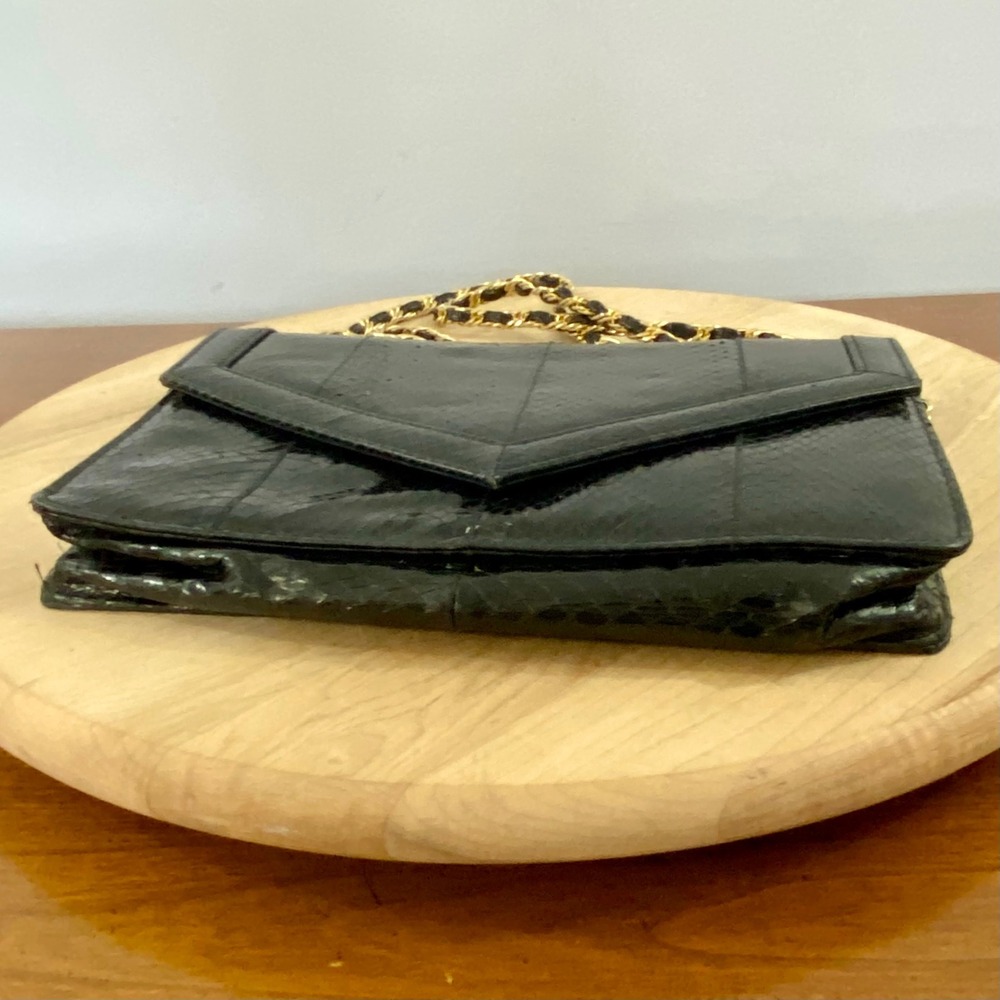 Vintage Saks Fifth Ave Snakeskin Leather Clutch Crossbody Shoulder Bag Vtg 80s - Picture 10 of 16
